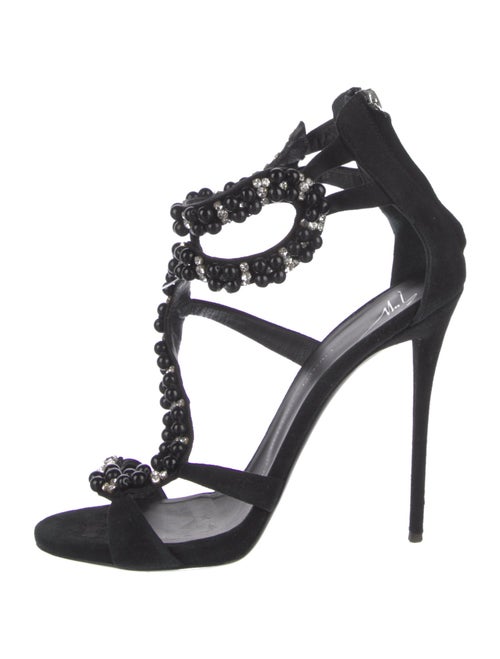 Giuseppe Zanotti Suede Crystal Embellishments T-Strap Sandals