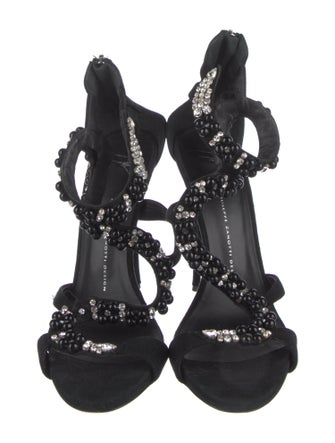 Giuseppe Zanotti Suede Crystal Embellishments T-Strap Sandals