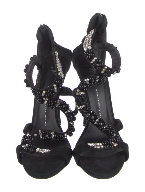 Giuseppe Zanotti Suede Crystal Embellishments T-Strap Sandals