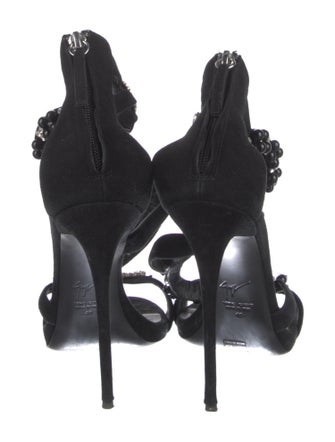 Giuseppe Zanotti Suede Crystal Embellishments T-Strap Sandals