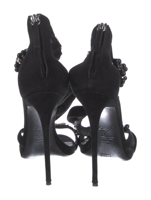 Giuseppe Zanotti Suede Crystal Embellishments T-Strap Sandals
