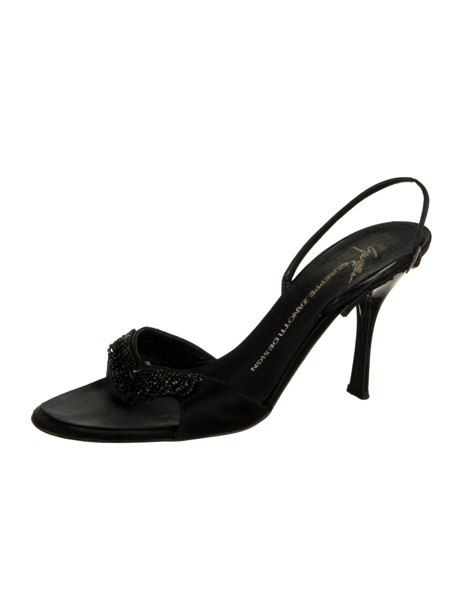 Giuseppe Zanotti Satin Crystal Embellishments Slingback Sandals