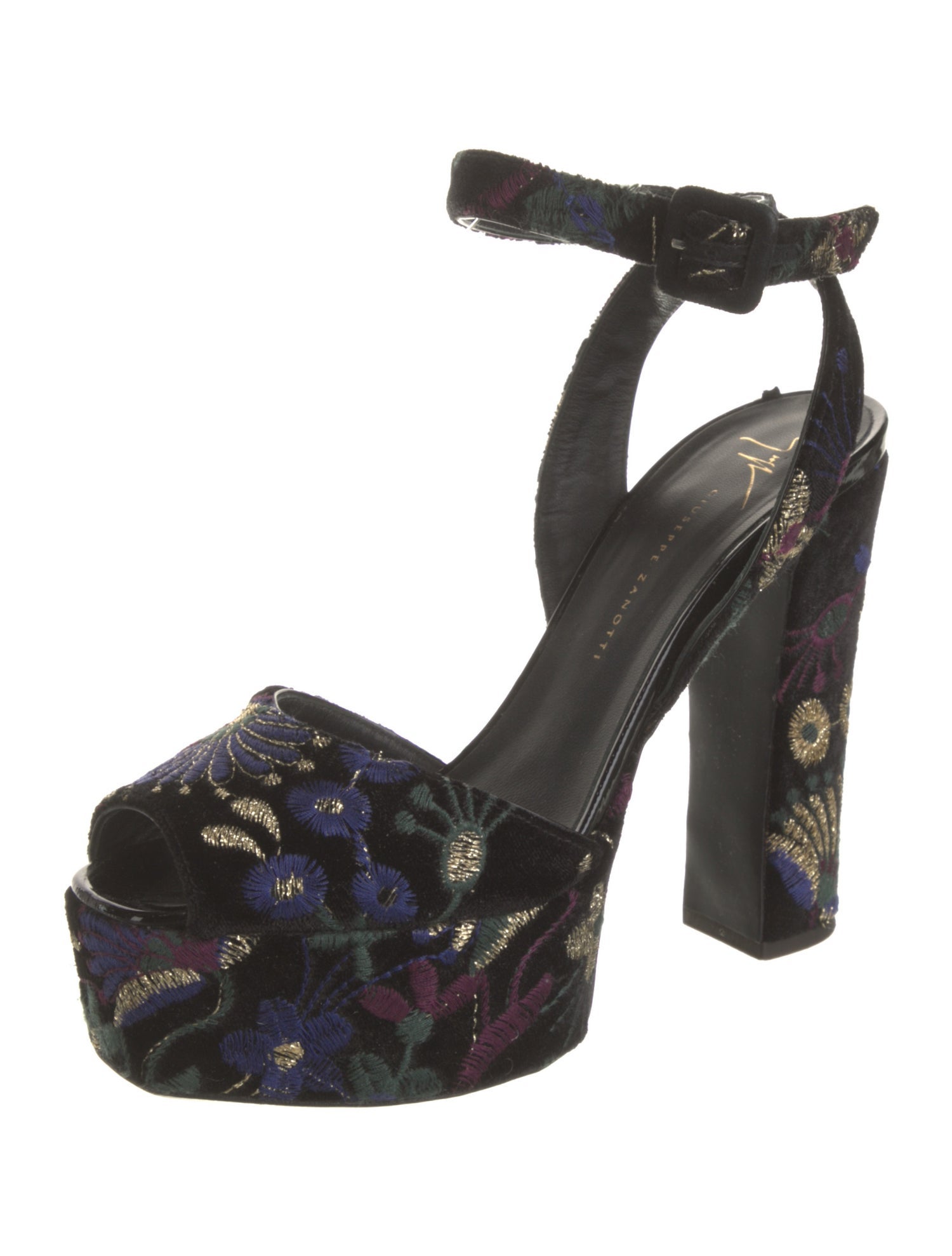 Giuseppe Zanotti Velvet Floral Print Slingback Pumps