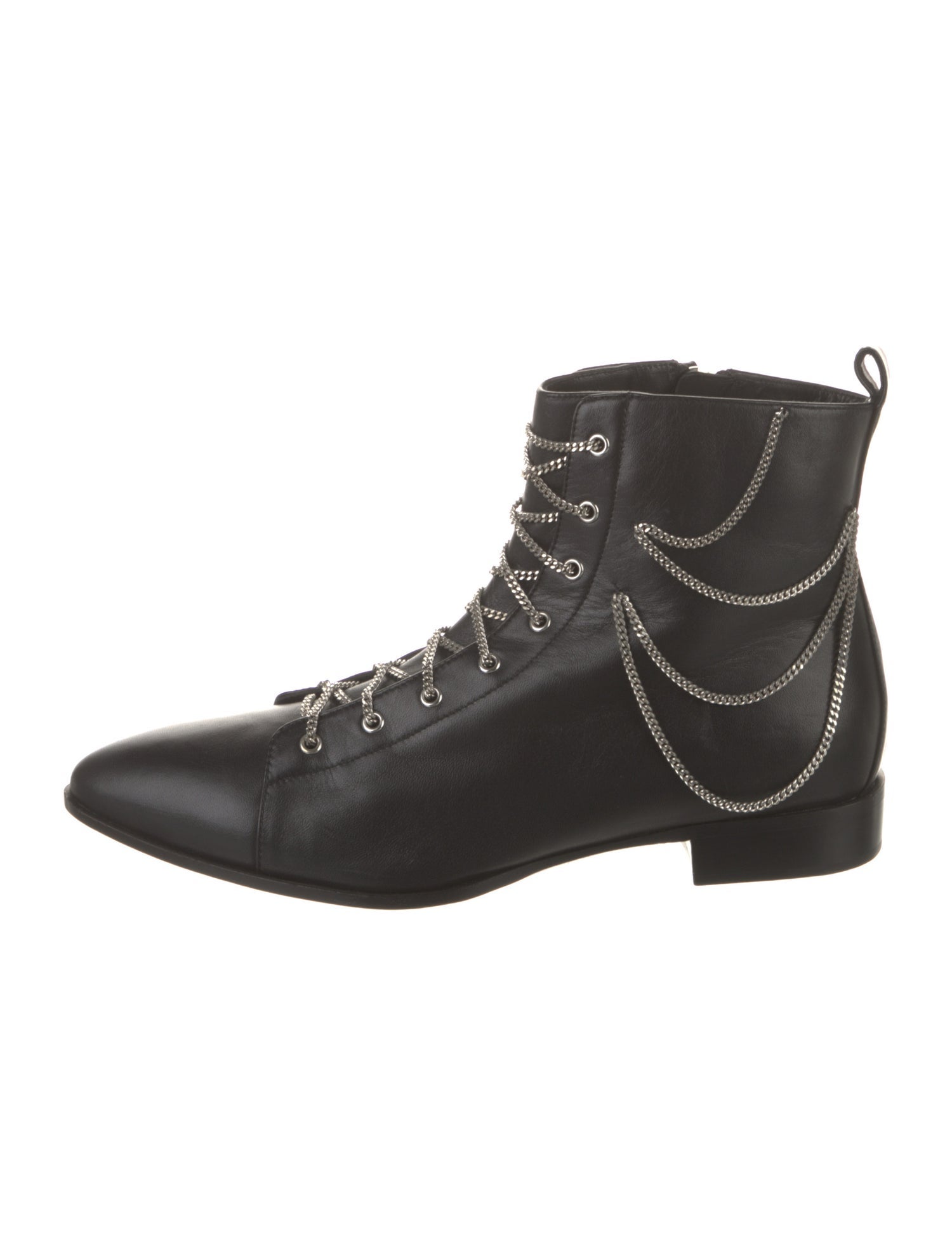 Giuseppe Zanotti Leather Chain-Link Accents Combat Boots