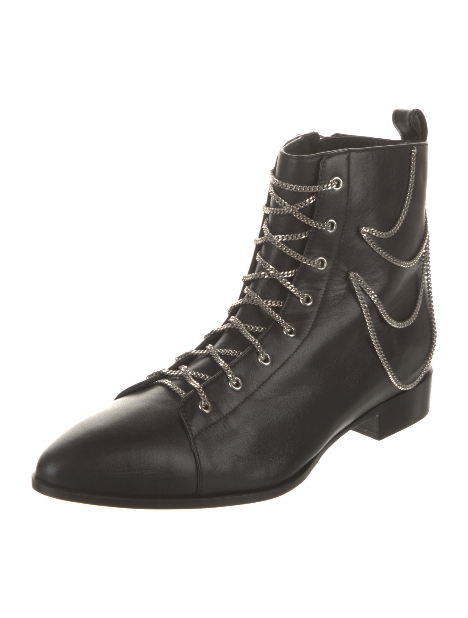 Giuseppe Zanotti Leather Chain-Link Accents Combat Boots