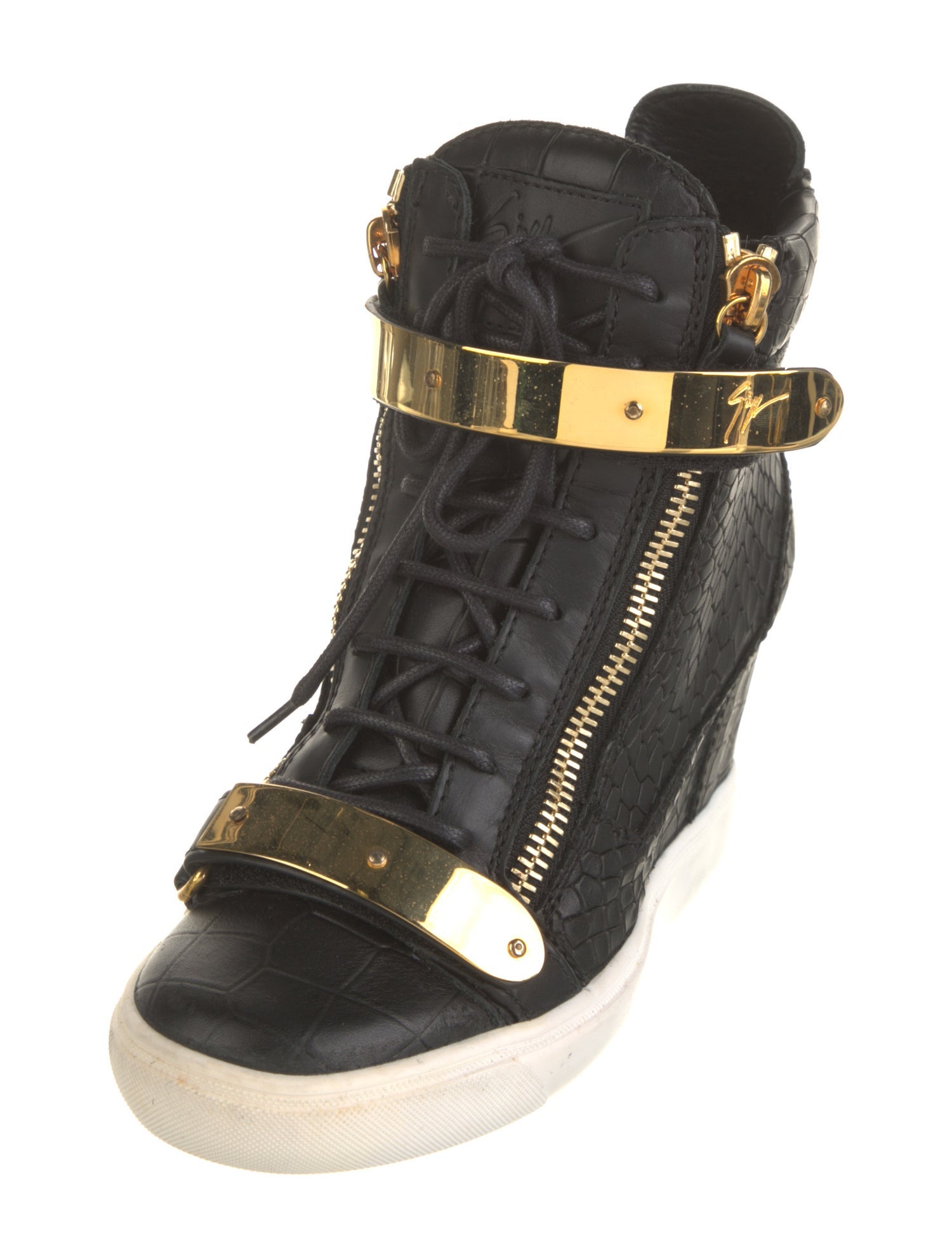 Giuseppe Zanotti Embossed Leather Colorblock Pattern Lace-Up Boots