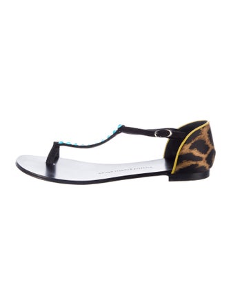 Giuseppe Zanotti Leather Animal Print T-Strap Sandals
