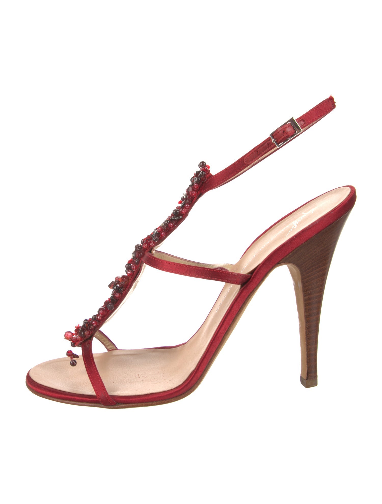 Giuseppe Zanotti Satin Beaded Accents T-Strap Sandals