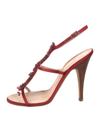Giuseppe Zanotti Satin Beaded Accents T-Strap Sandals