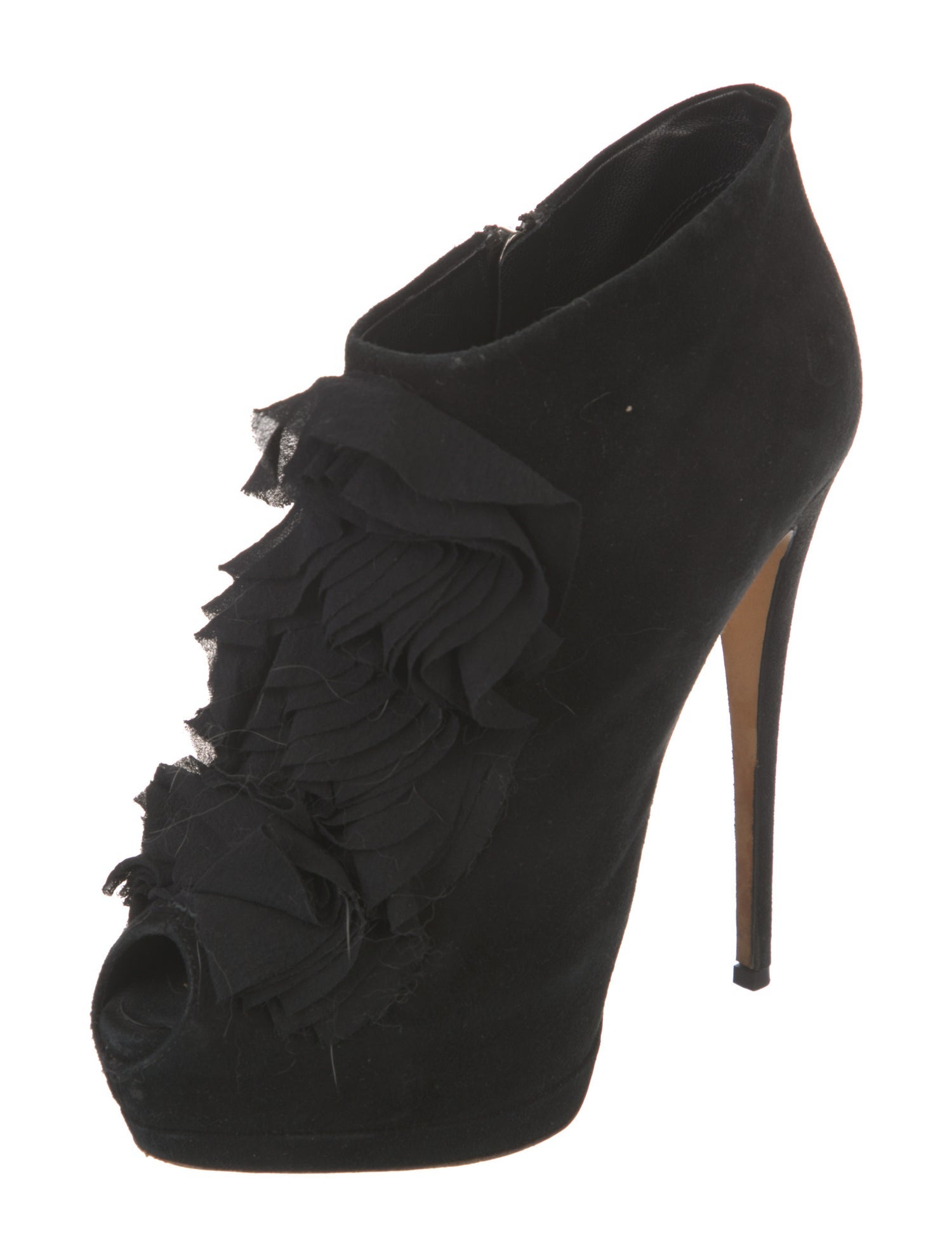 Giuseppe Zanotti Suede Ruffle Embellishment Pumps
