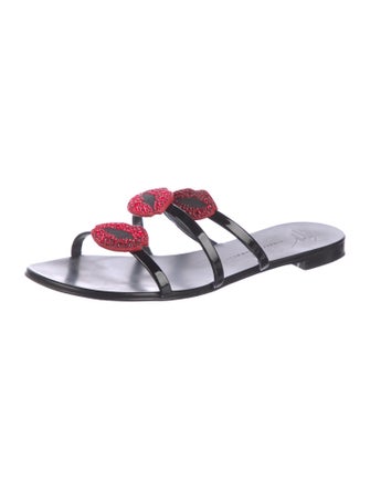 Giuseppe Zanotti Patent Leather Crystal Embellishments Slides