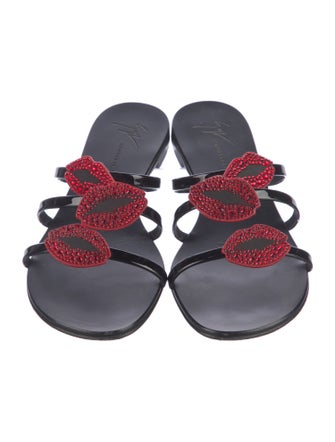 Giuseppe Zanotti Patent Leather Crystal Embellishments Slides