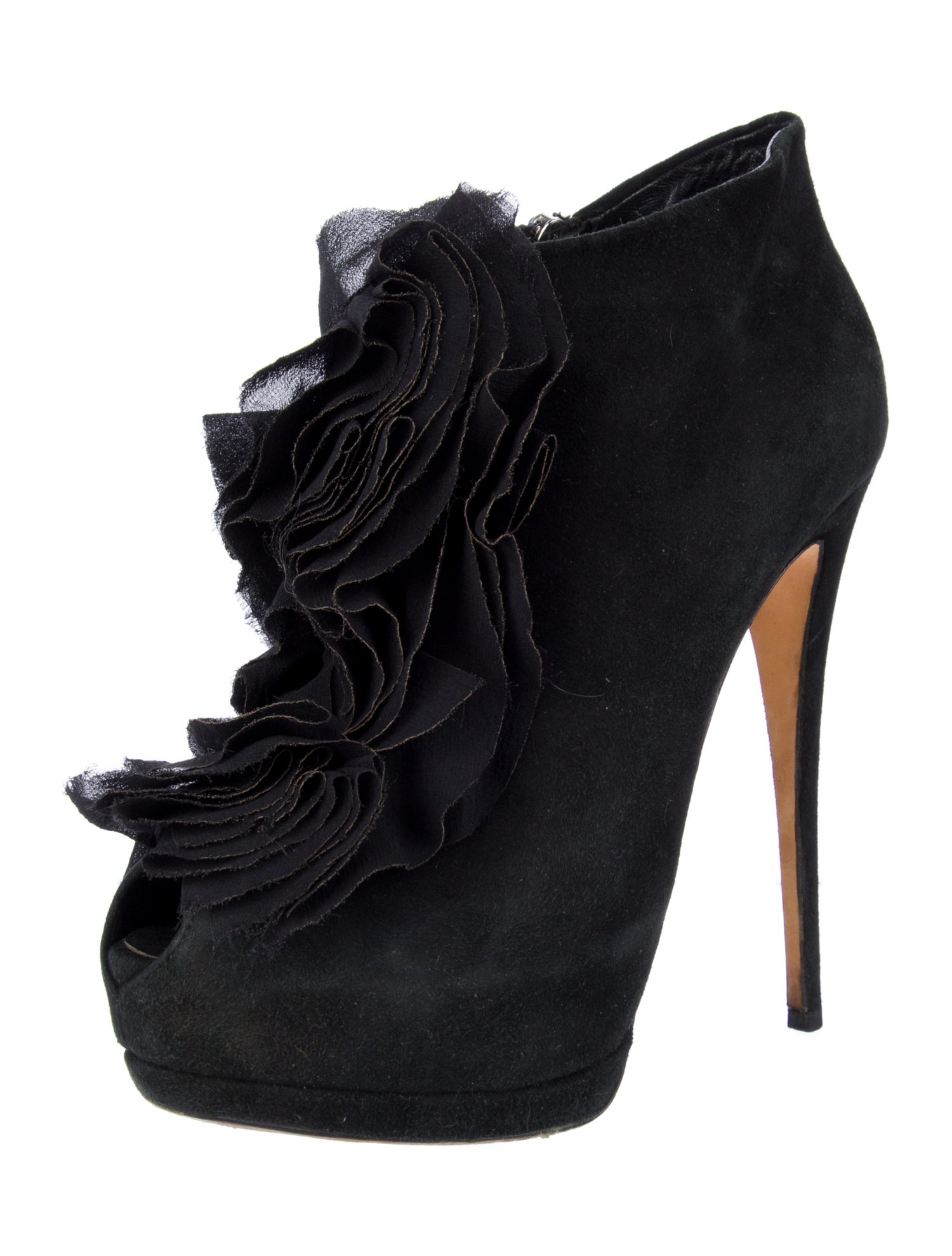 Giuseppe Zanotti Suede Ruffle Embellishment Pumps