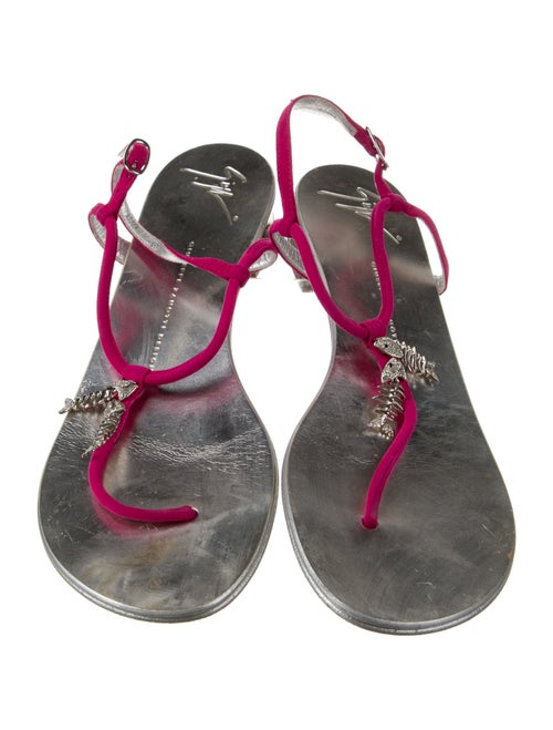 Giuseppe Zanotti Suede Colorblock Pattern T-Strap Sandals