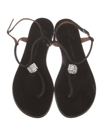 Giuseppe Zanotti Suede Crystal Embellishments T-Strap Sandals
