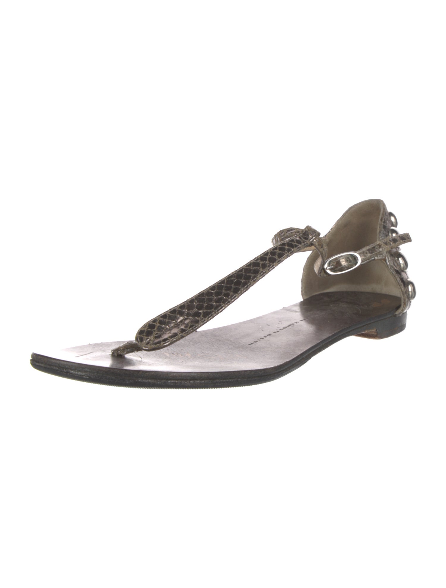 Giuseppe Zanotti Embossed Leather Studded Accents T-Strap Sandals