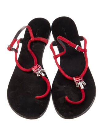 Giuseppe Zanotti Leather Colorblock Pattern T-Strap Sandals