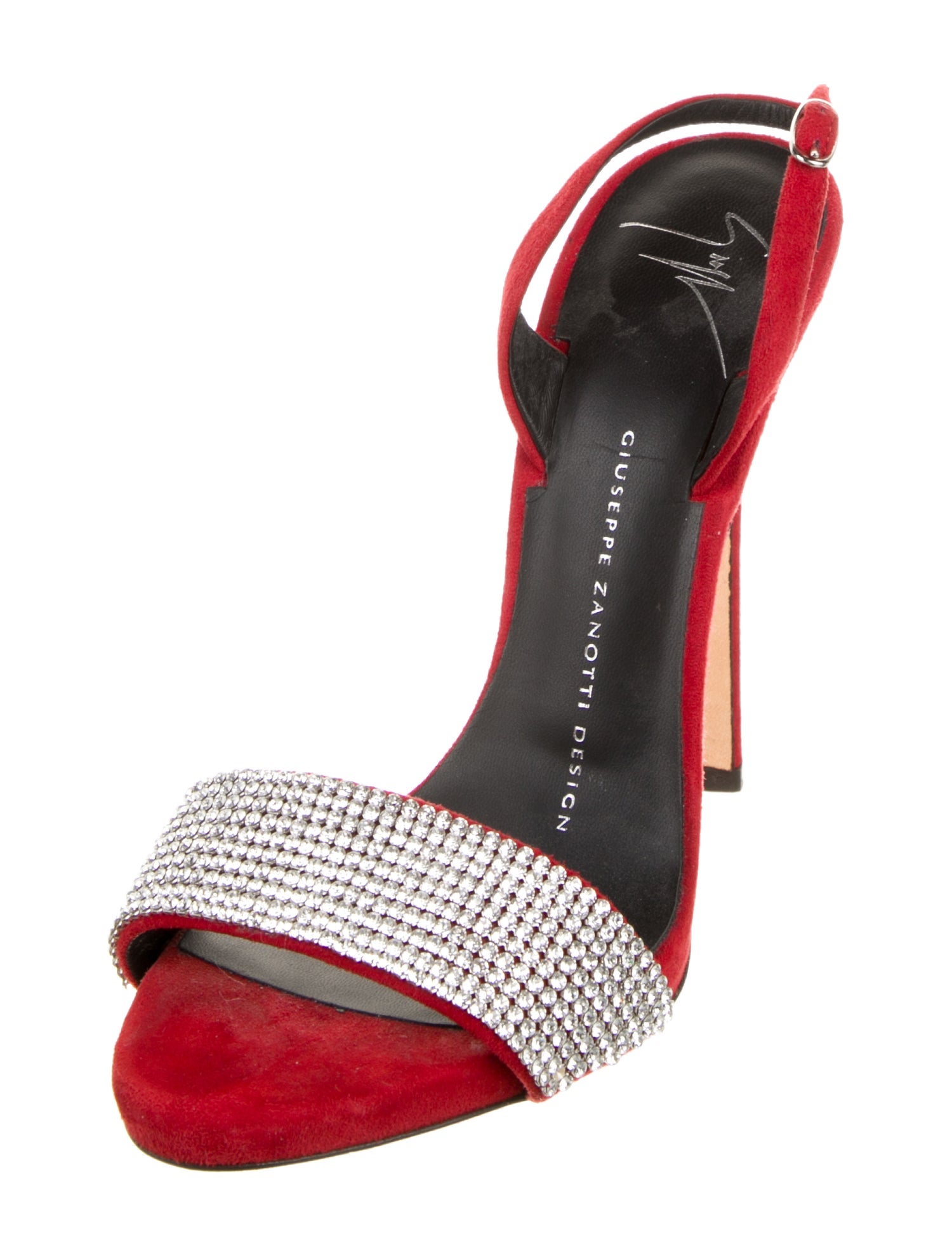 Giuseppe Zanotti Suede Crystal Embellishments Slingback Sandals