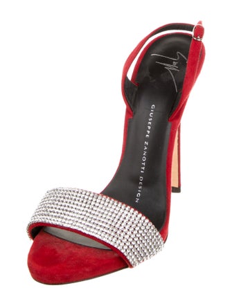 Giuseppe Zanotti Suede Crystal Embellishments Slingback Sandals