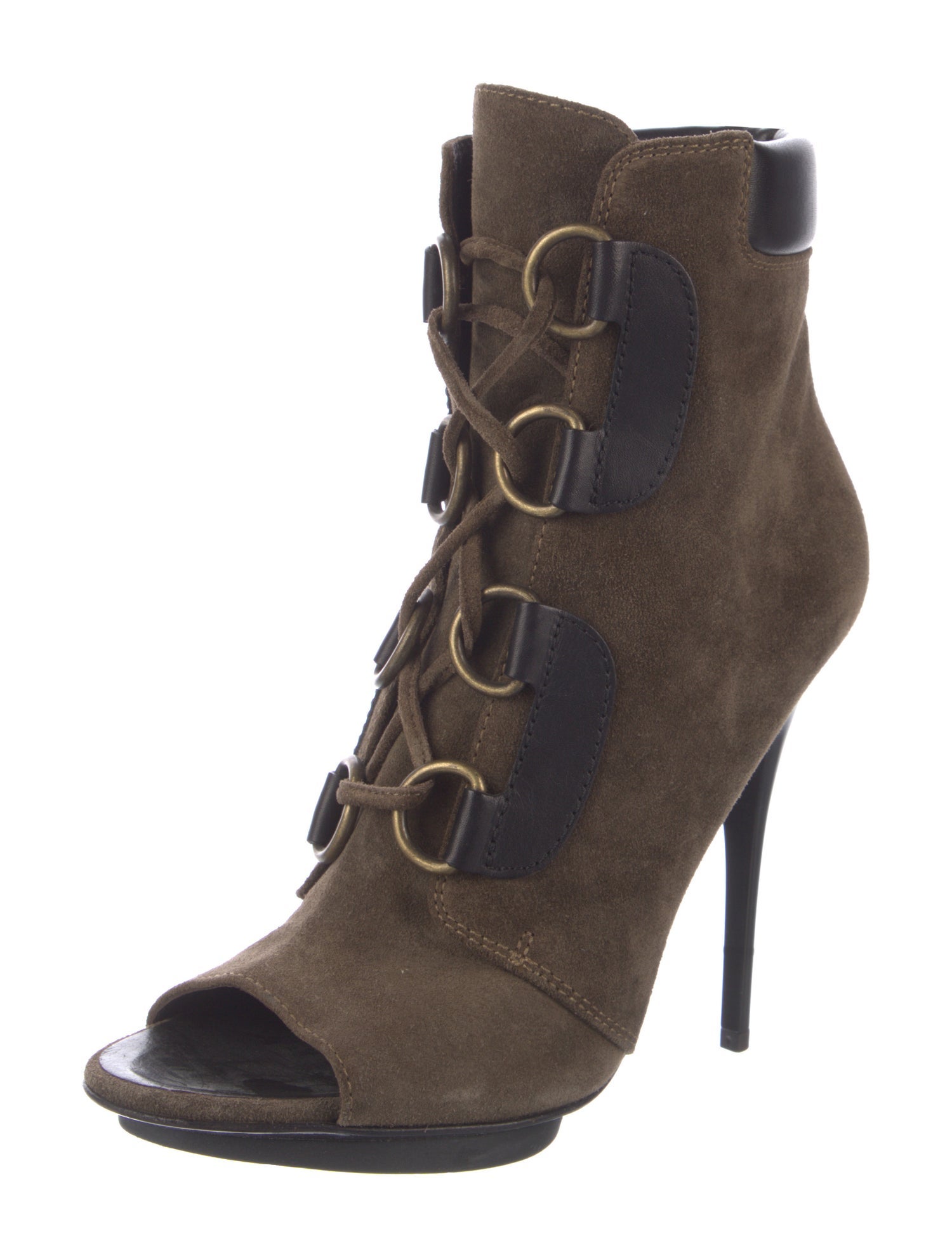Giuseppe Zanotti Suede Leather Trim Embellishment Lace-Up Boots