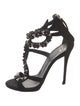 Giuseppe Zanotti Suede Crystal Embellishments T-Strap Sandals