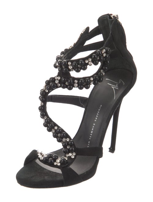 Giuseppe Zanotti Suede Crystal Embellishments T-Strap Sandals