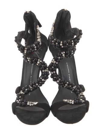 Giuseppe Zanotti Suede Crystal Embellishments T-Strap Sandals