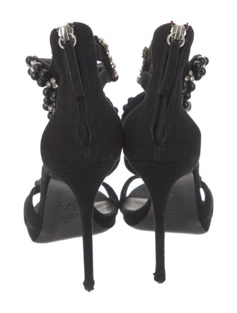 Giuseppe Zanotti Suede Crystal Embellishments T-Strap Sandals