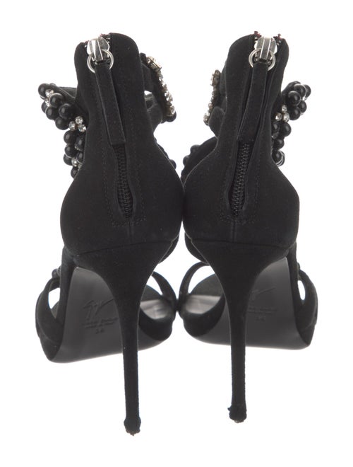 Giuseppe Zanotti Suede Crystal Embellishments T-Strap Sandals