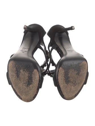 Giuseppe Zanotti Suede Crystal Embellishments T-Strap Sandals