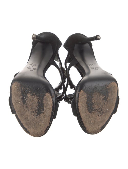 Giuseppe Zanotti Suede Crystal Embellishments T-Strap Sandals
