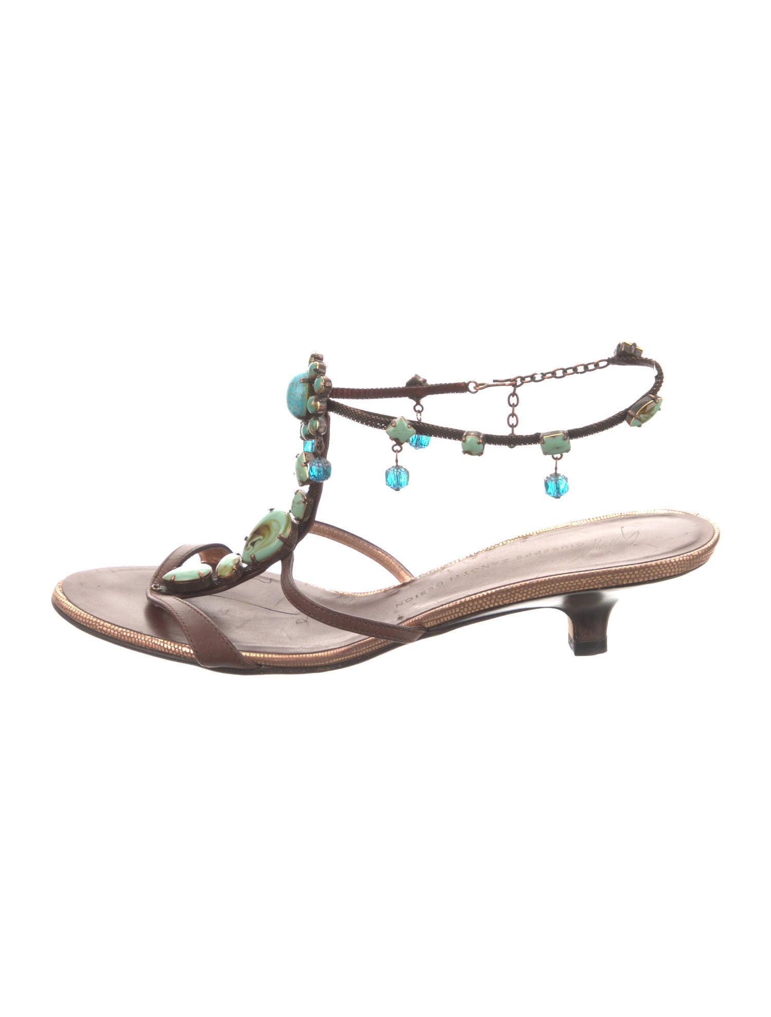 Giuseppe Zanotti Leather Floral Print T-Strap Sandals