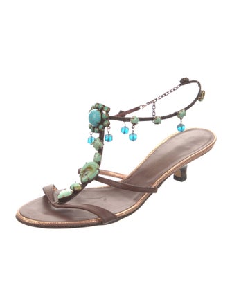 Giuseppe Zanotti Leather Floral Print T-Strap Sandals