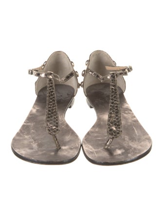 Giuseppe Zanotti Embossed Leather Studded Accents T-Strap Sandals