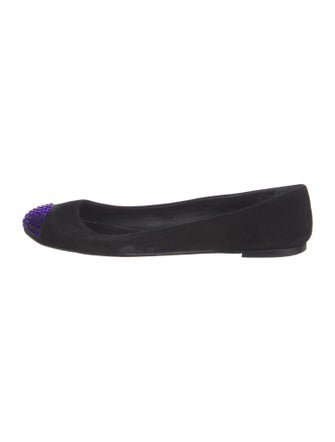 Giuseppe Zanotti Suede Crystal Embellishments Ballet Flats