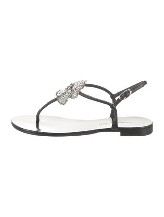 Giuseppe Zanotti Leather Floral Print T-Strap Sandals