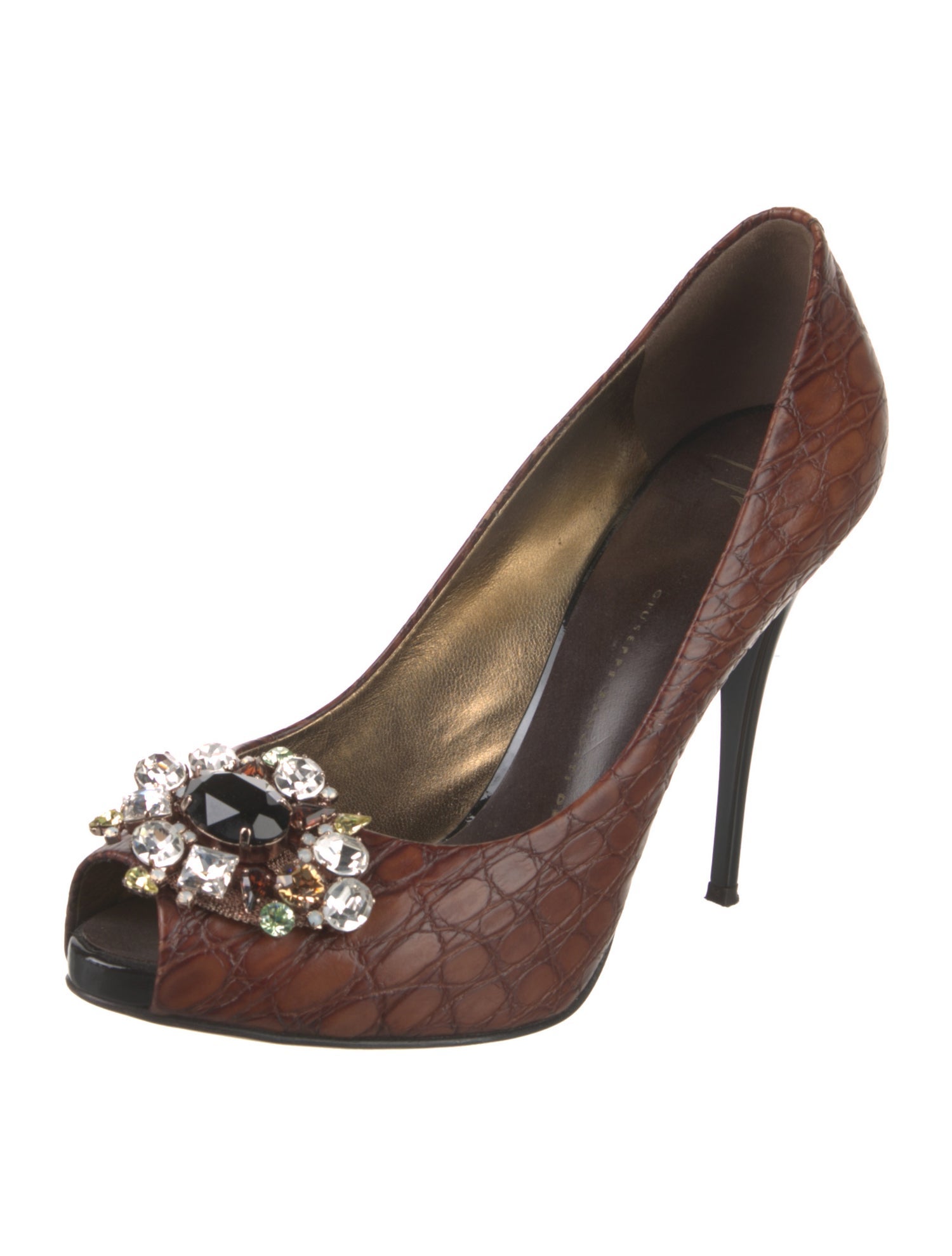 Giuseppe Zanotti Embossed Leather Crystal Embellishments Pumps