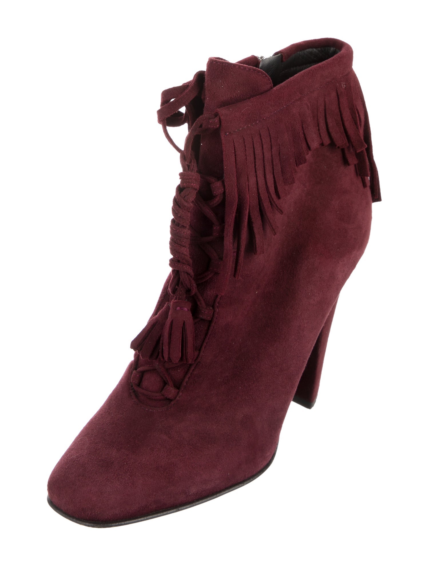 Giuseppe Zanotti Suede Fringe Trim Accent Lace-Up Boots