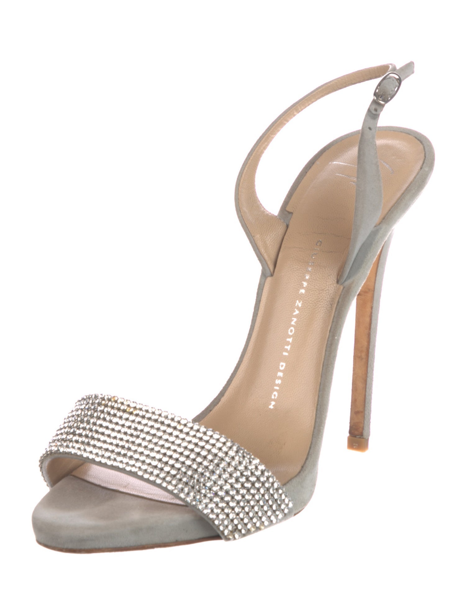 Giuseppe Zanotti Suede Crystal Embellishments Slingback Sandals