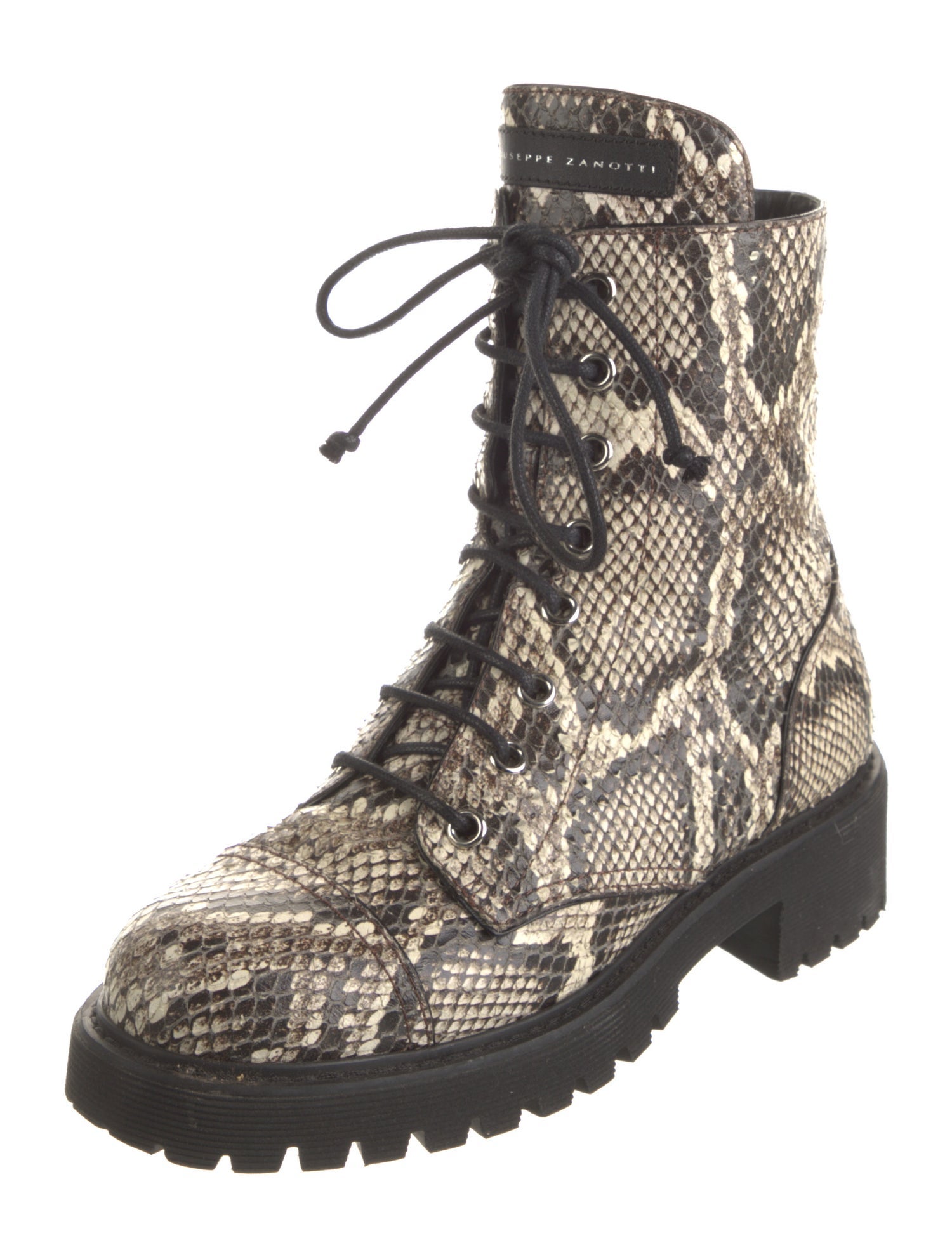 Giuseppe Zanotti Leather Animal Print Combat Boots