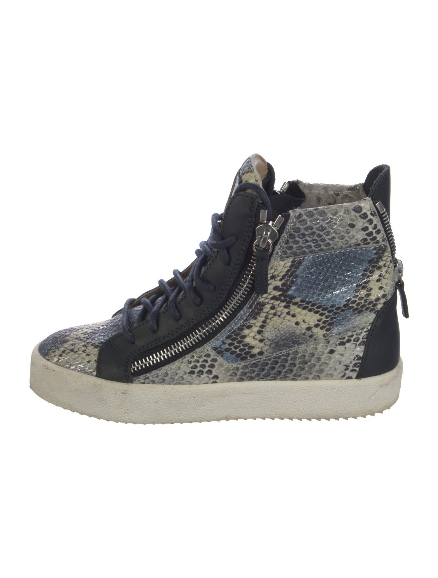 Giuseppe Zanotti Leather Colorblock Pattern Wedge Sneakers