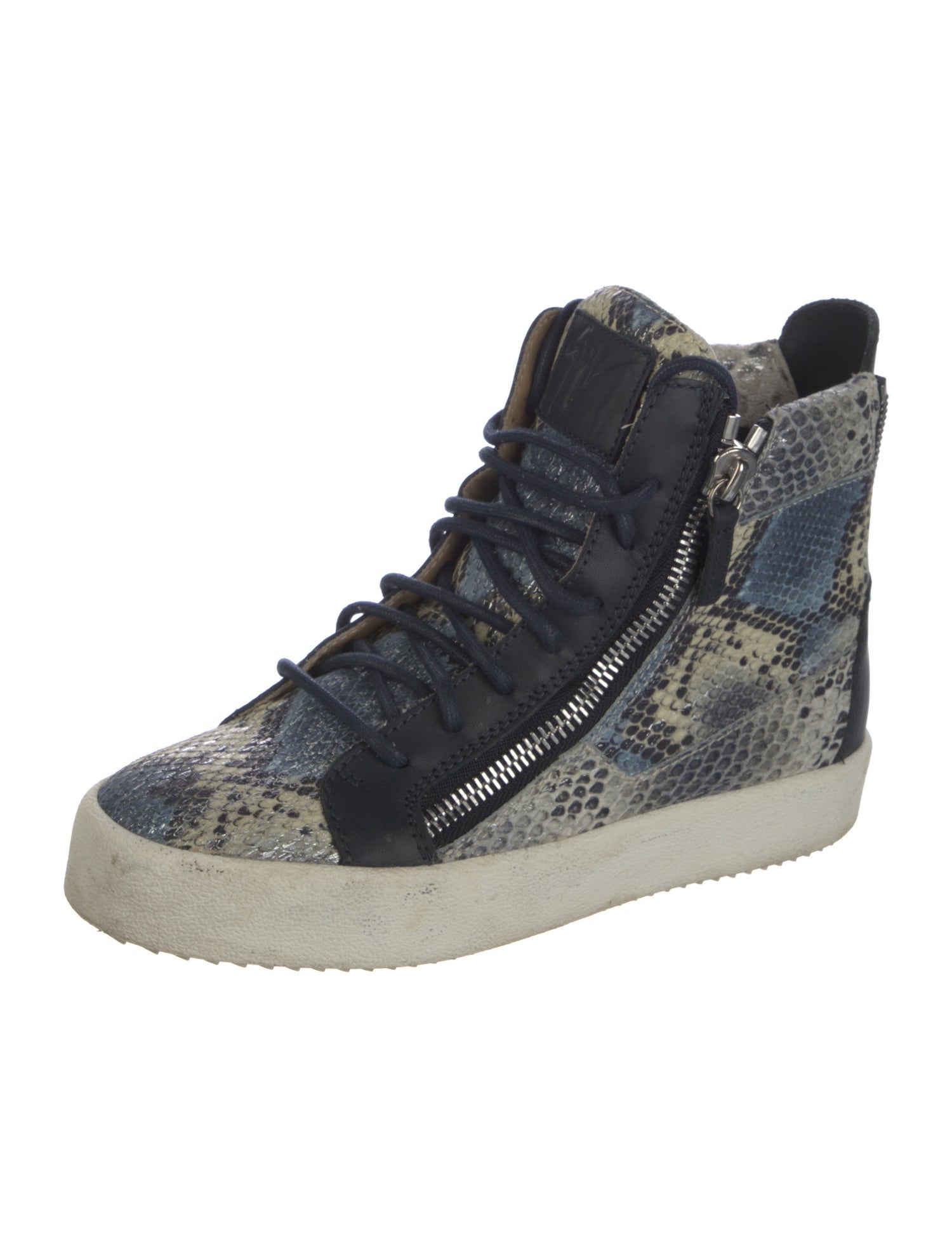 Giuseppe Zanotti Leather Colorblock Pattern Wedge Sneakers