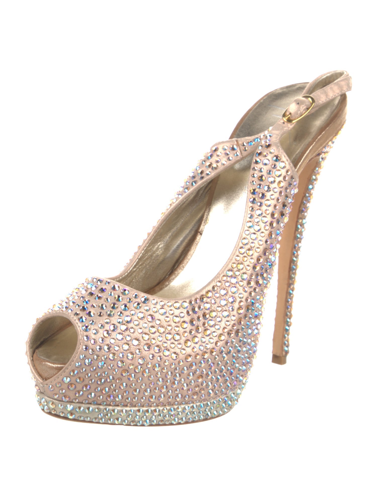 Giuseppe Zanotti Satin Crystal Embellishments Slingback Pumps