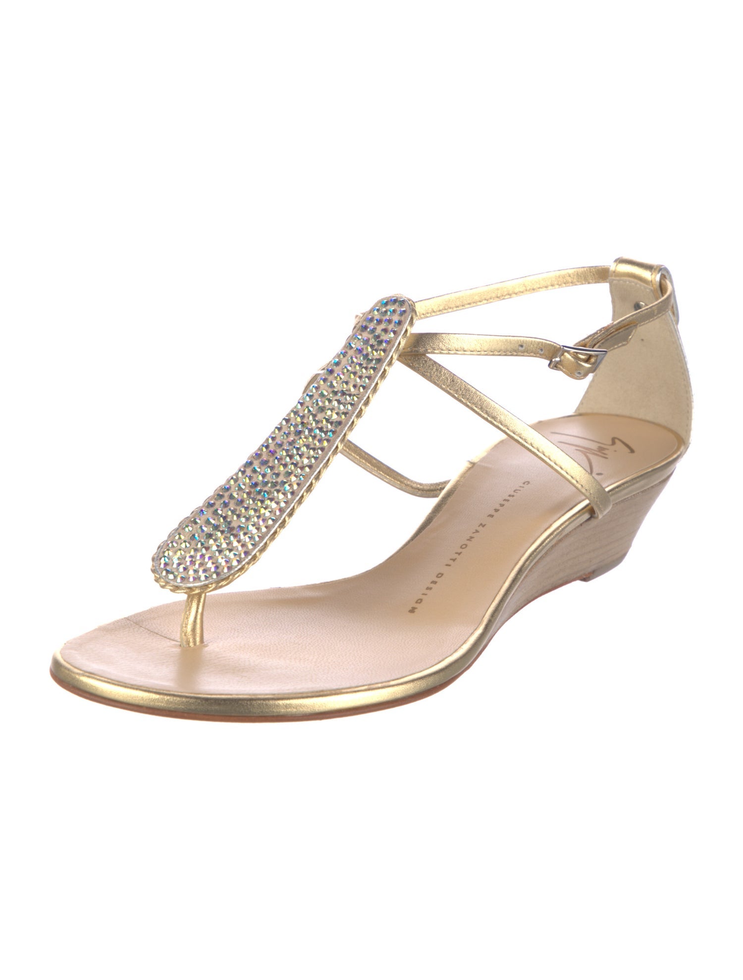 Giuseppe Zanotti Leather Crystal Embellishments T-Strap Sandals
