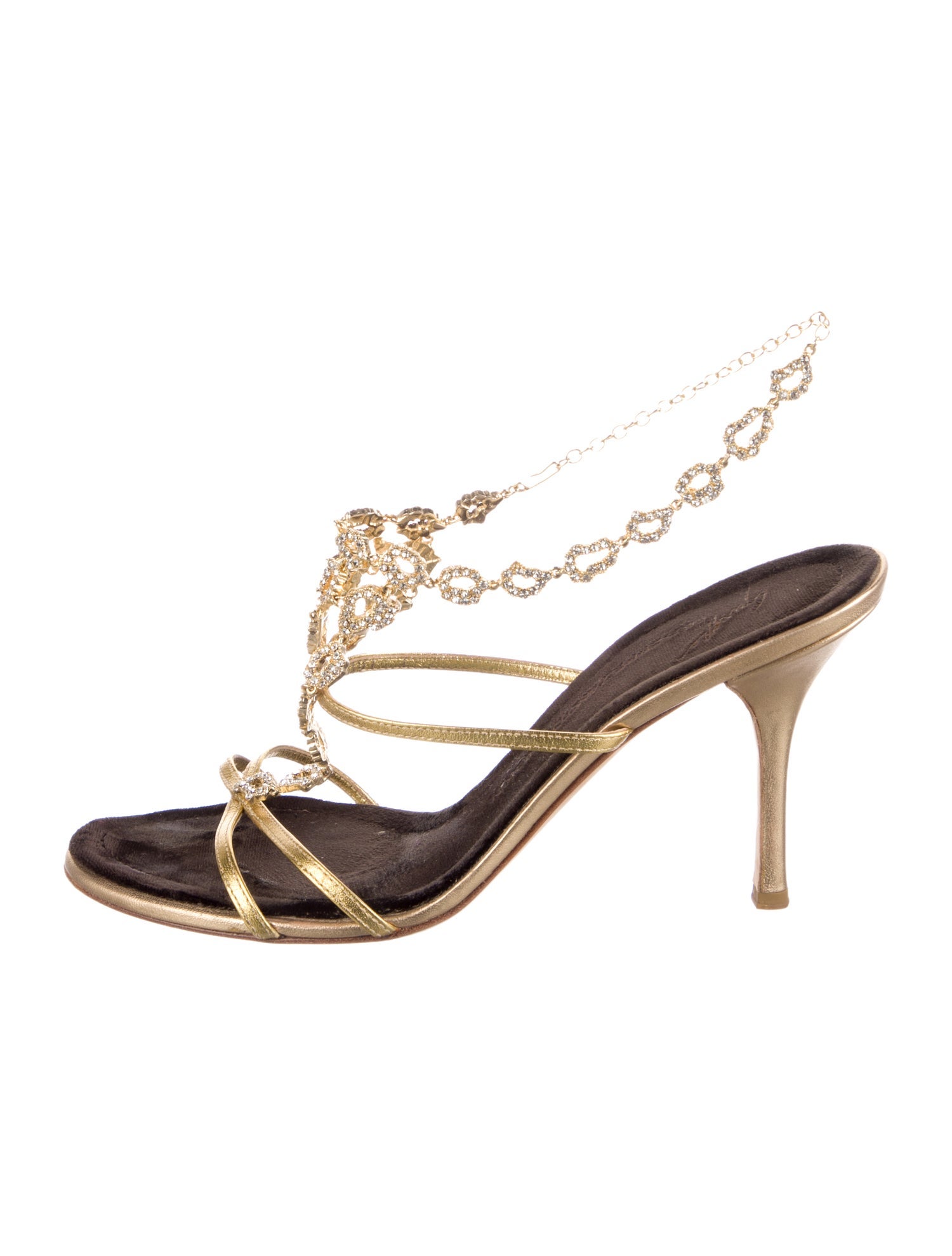 Giuseppe Zanotti Leather Crystal Embellishments T-Strap Sandals