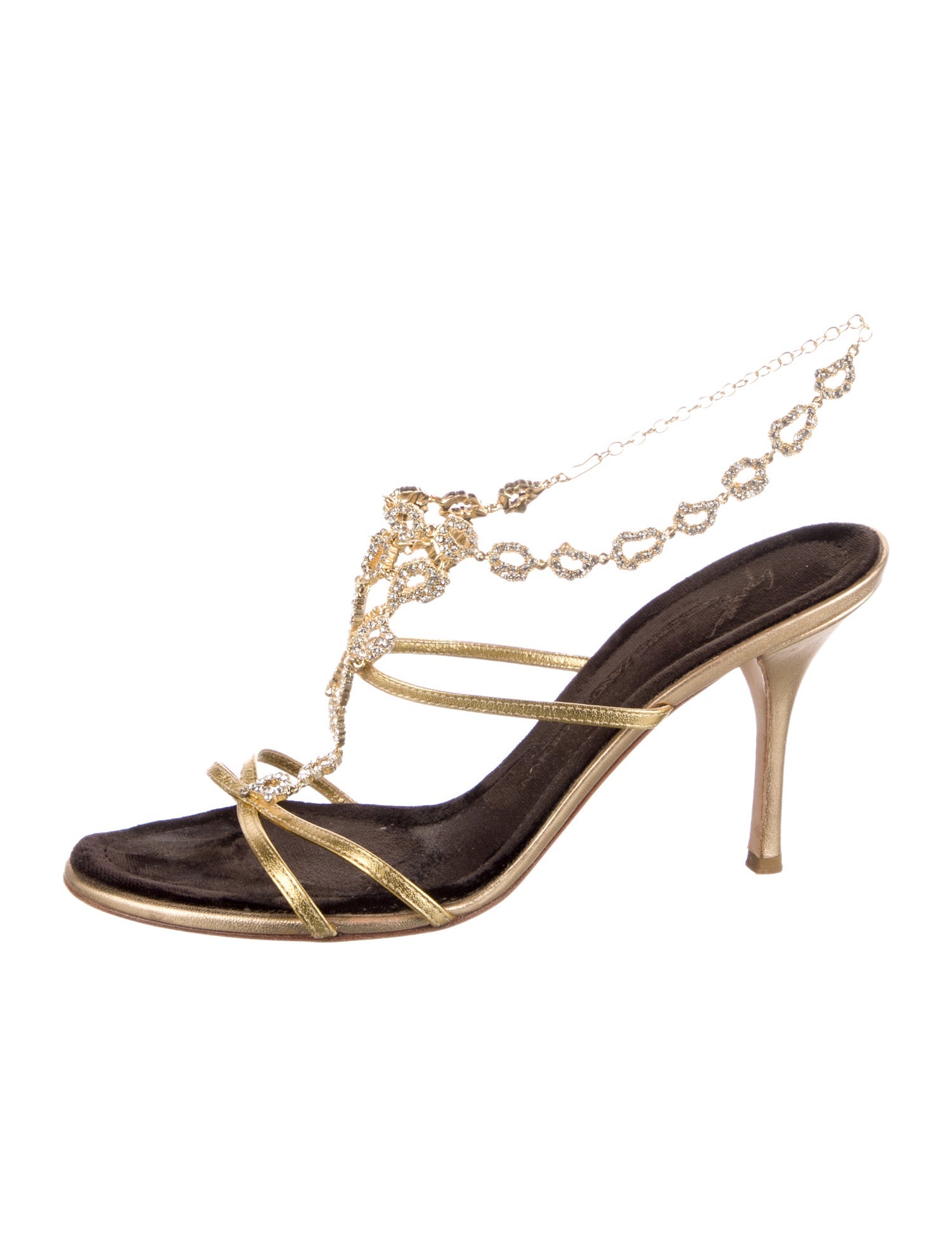 Giuseppe Zanotti Leather Crystal Embellishments T-Strap Sandals