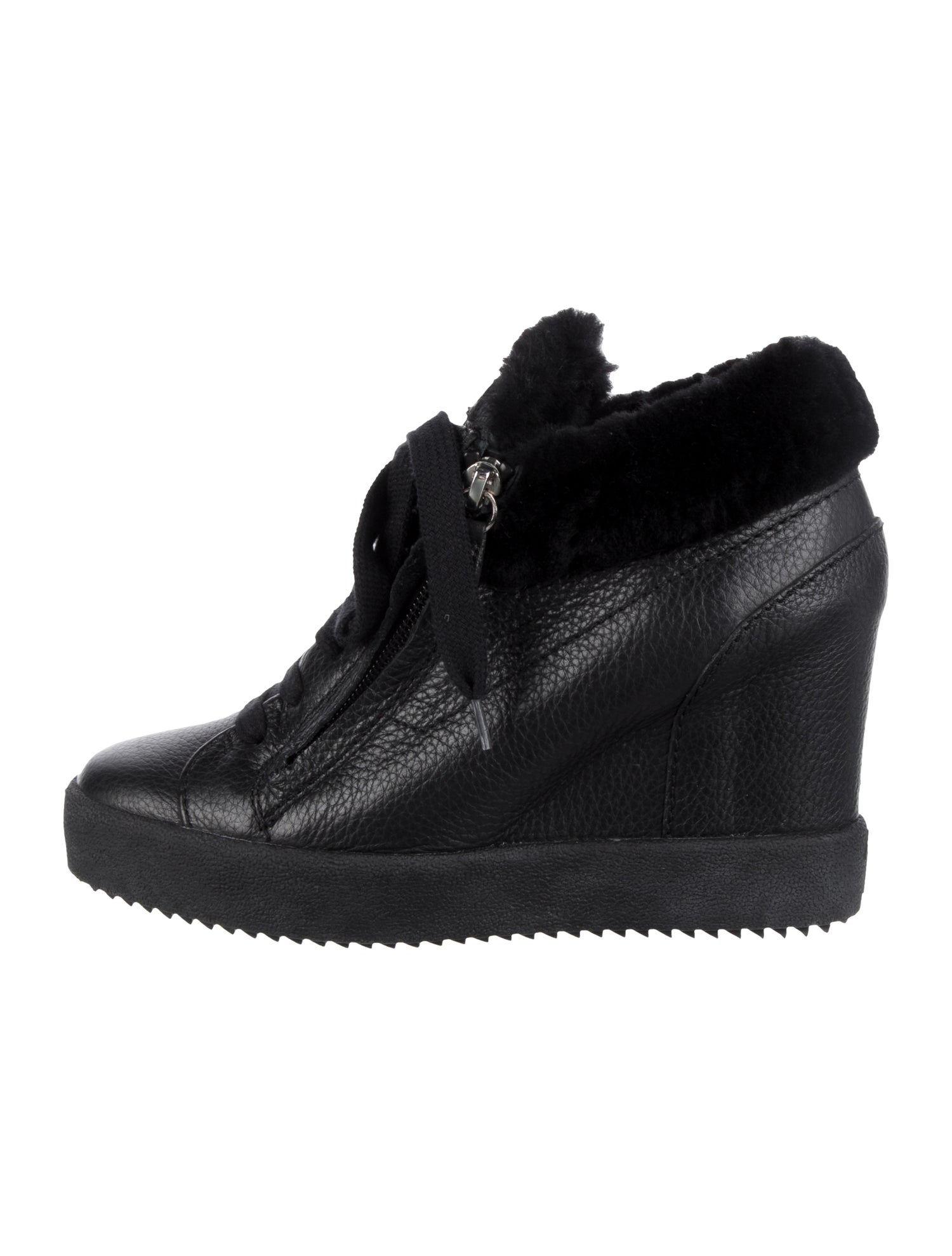 Giuseppe Zanotti Leather Fur Trim Wedge Sneakers