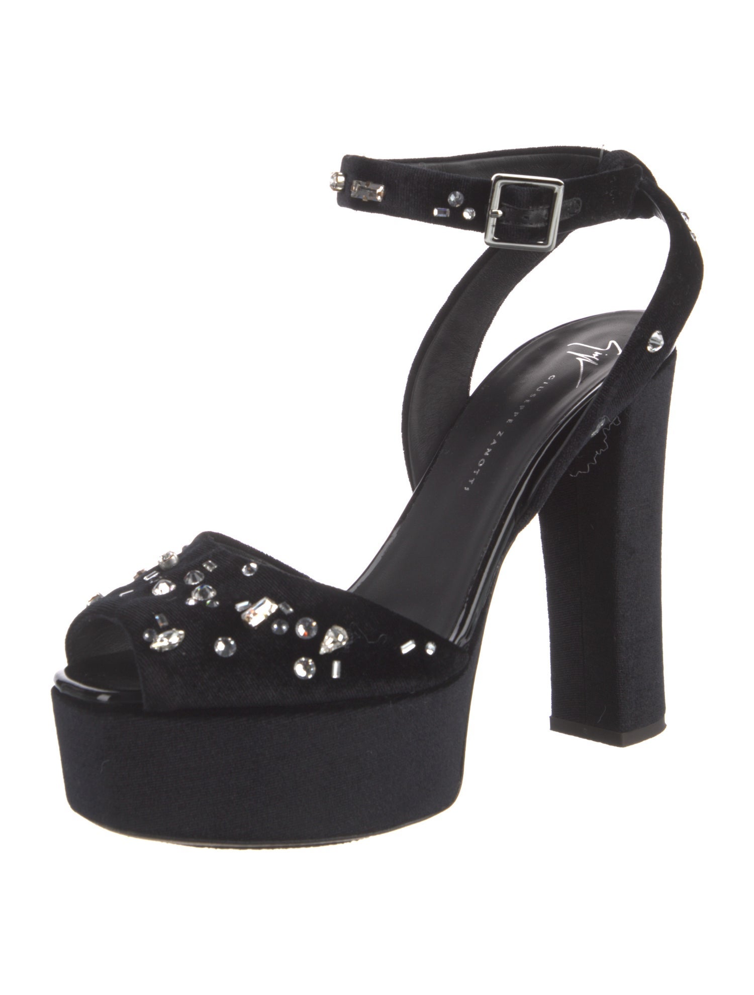 Giuseppe Zanotti Velvet Crystal Embellishments Slingback Pumps