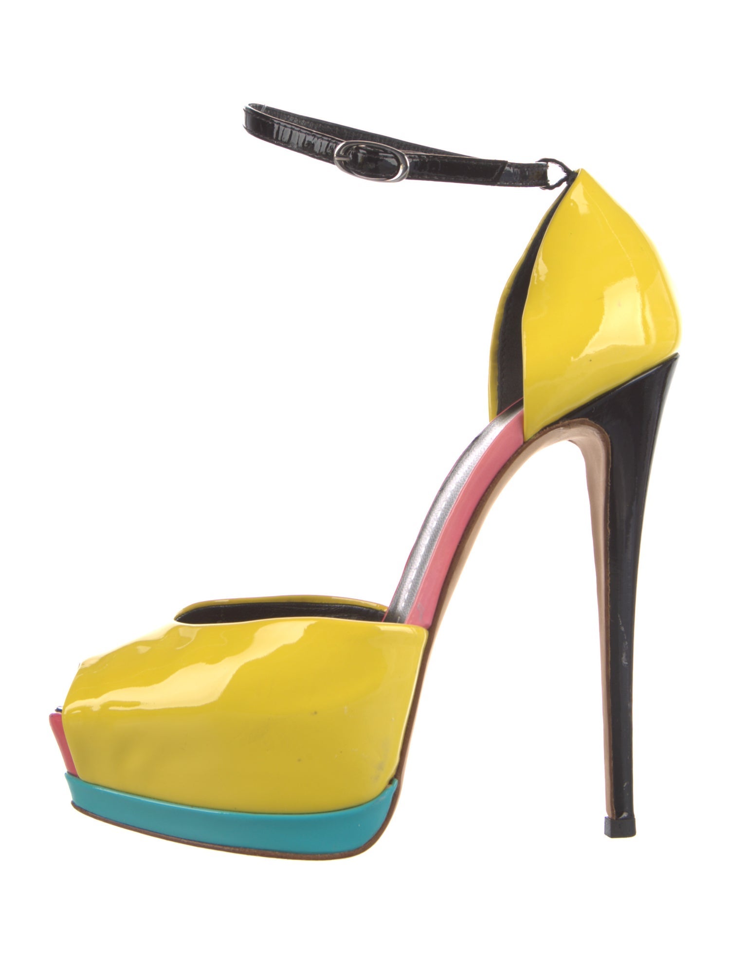 Giuseppe Zanotti Patent Leather Colorblock Pattern D'Orsay Pumps