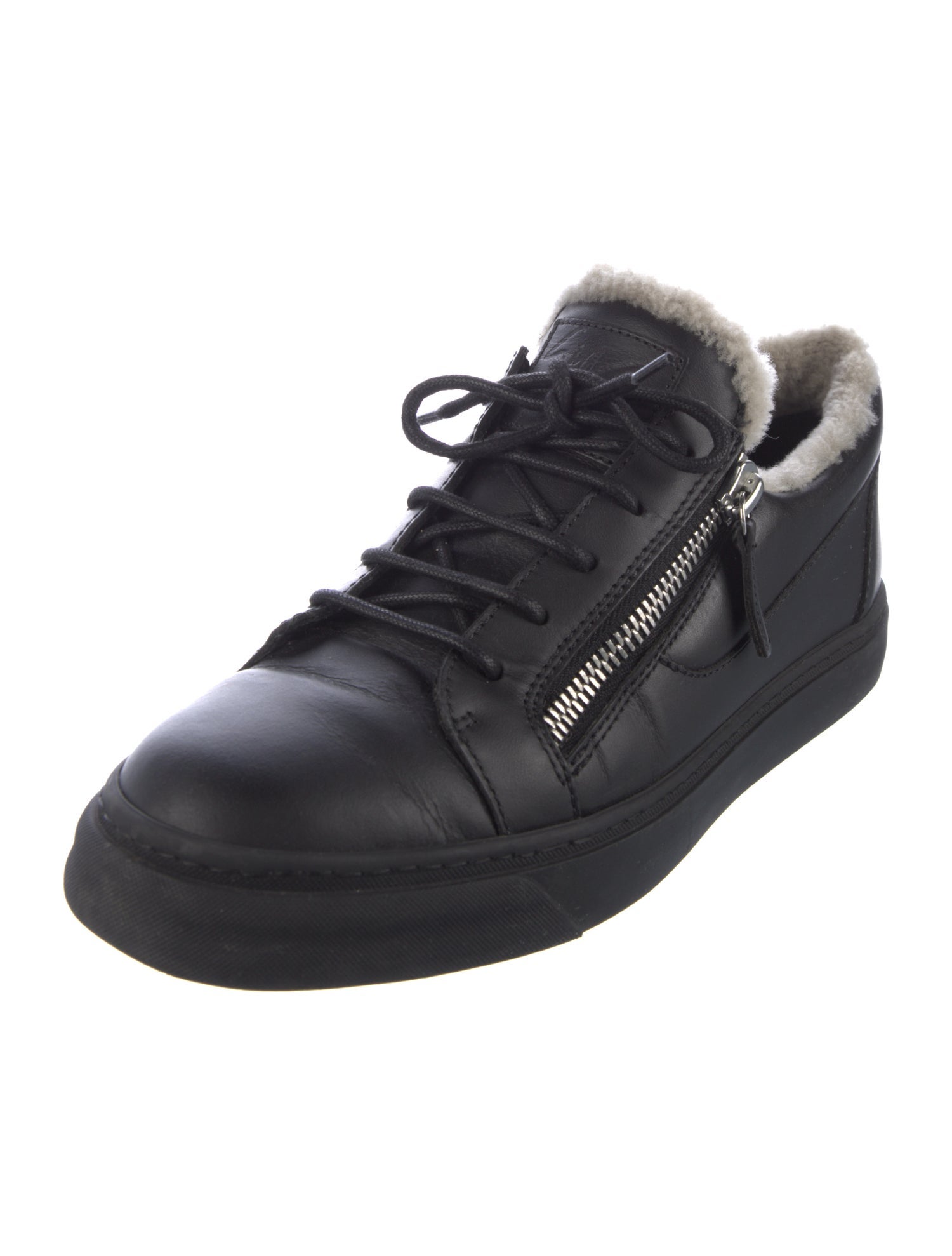 Giuseppe Zanotti Leather Fur Trim Sneakers